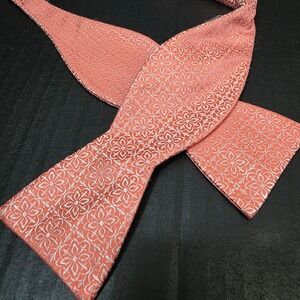 Tie Bar Bow Tie Mens Peach Coral Pink Floral Medallion Silk Self-Tie Adjustable